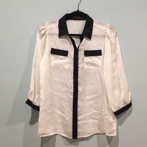 The Limited sheer white blouse with black detail